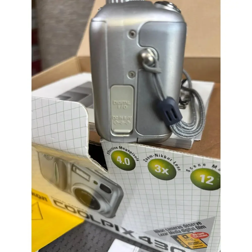 Vintage Nikon Coolpix 4300 Digital Camera 4.0 MP 3x Zoom Silver Box Manual CD